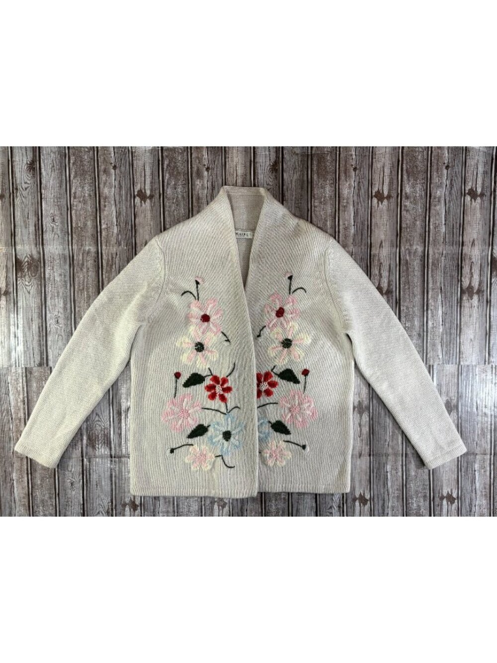 MAERZ Muenchen Wool knitted floral cardigan sweater size 40 EU M US color ivory
